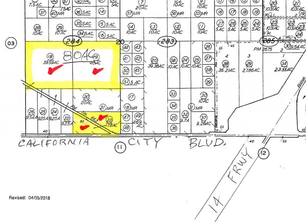 17.8 acres on California City Blvd, 0.75 miles West of the 14 Frwy and 2 miles north of the 58 frwy, Mojave